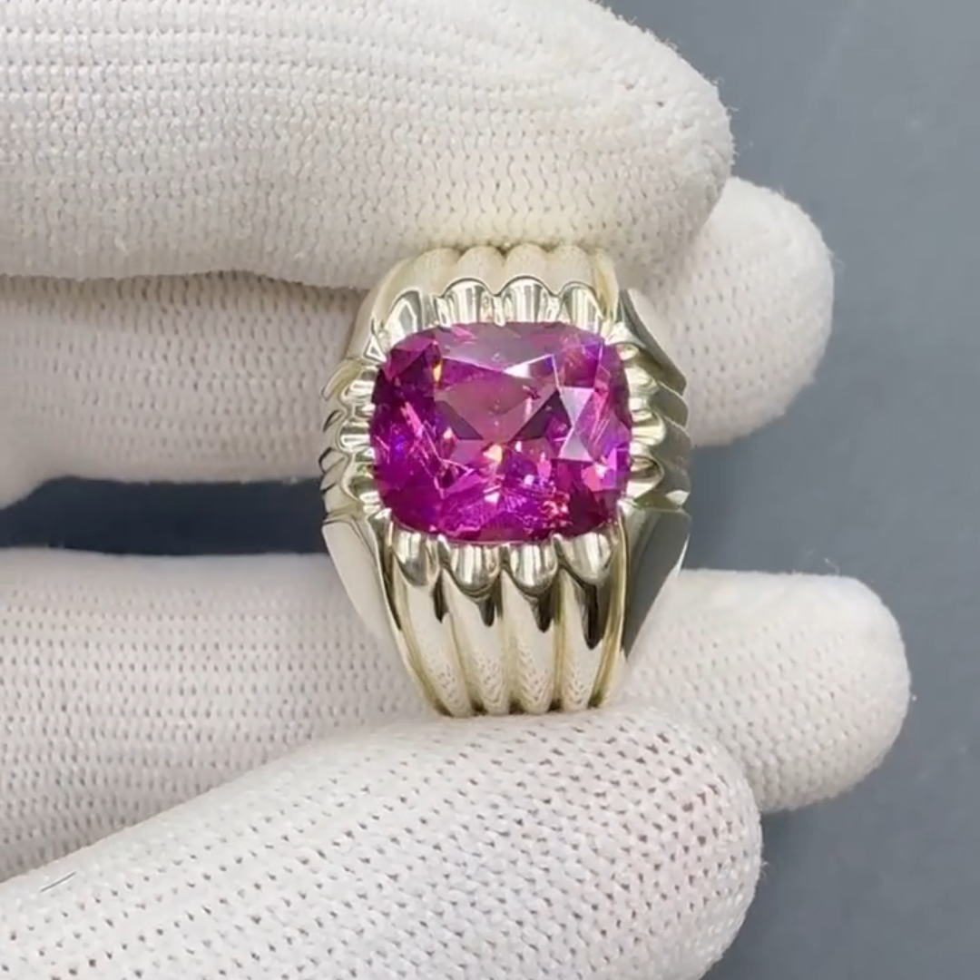 5ct Cushion-cut Purplish-red Gemstone Sterling Silver Handmade Ring