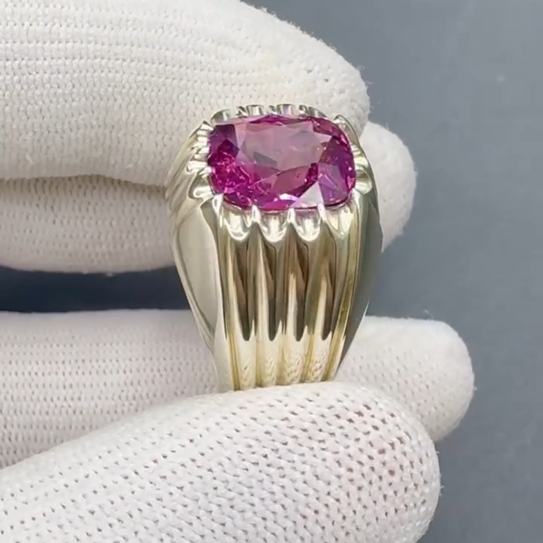 5ct Cushion-cut Purplish-red Gemstone Sterling Silver Handmade Ring