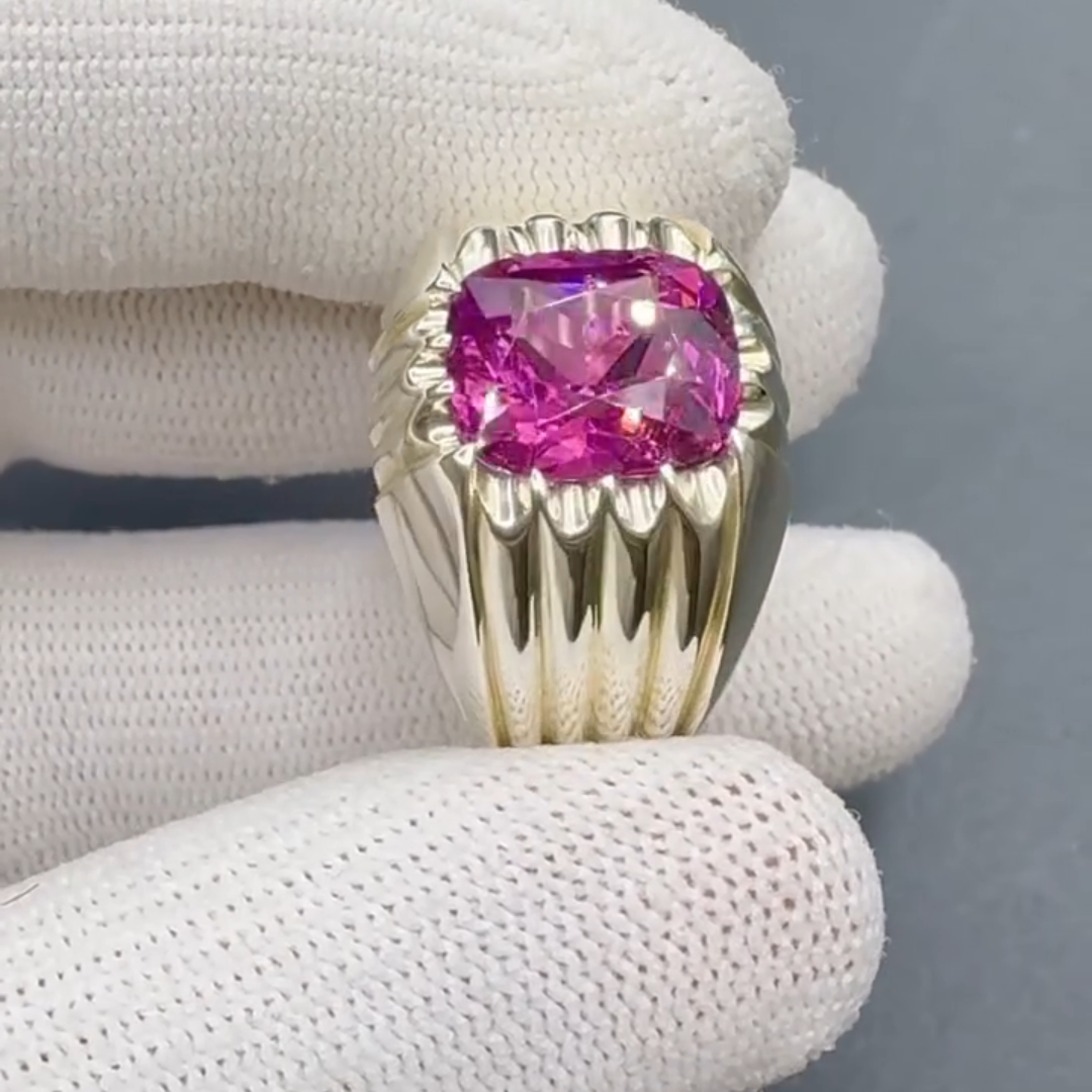 5ct Cushion-cut Purplish-red Gemstone Sterling Silver Handmade Ring