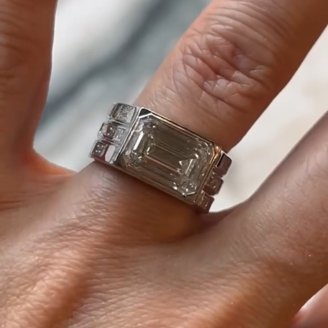 5ct Emerald-cut Sterling Silver Handmade Ring