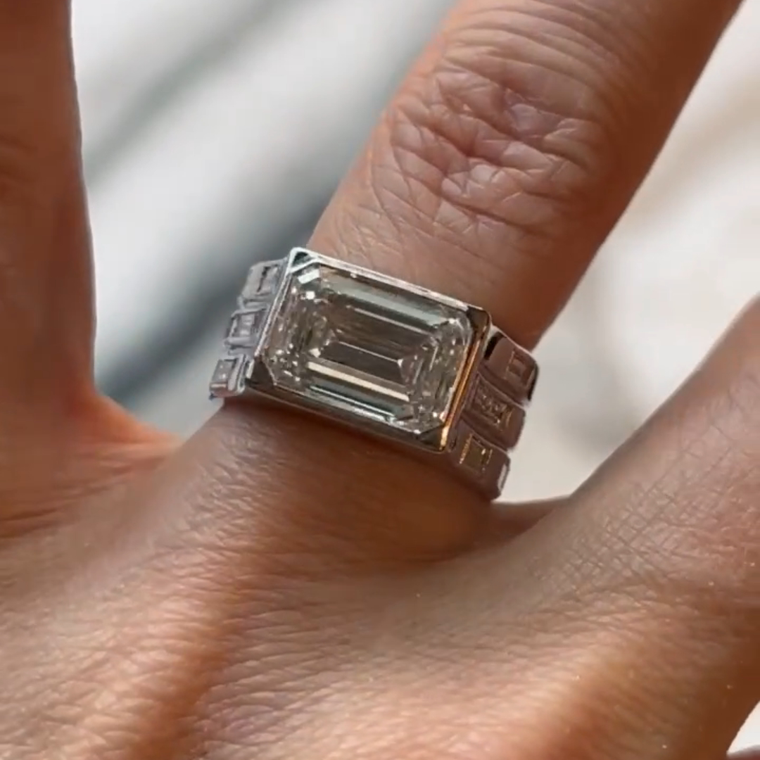 5ct Emerald-cut Sterling Silver Handmade Ring