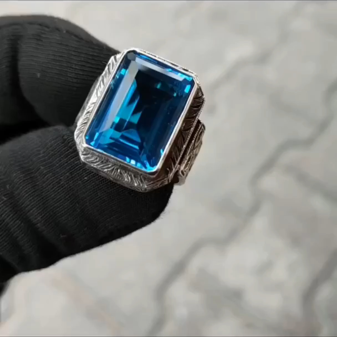 8ct Emerald-cut Sapphire Handmade Sterling Silver Ring