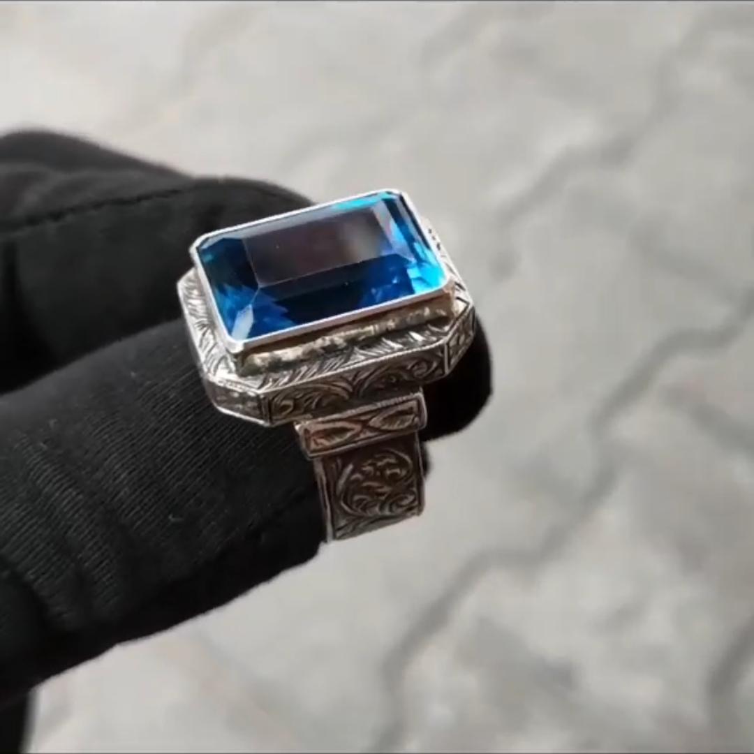 8ct Emerald-cut Sapphire Handmade Sterling Silver Ring