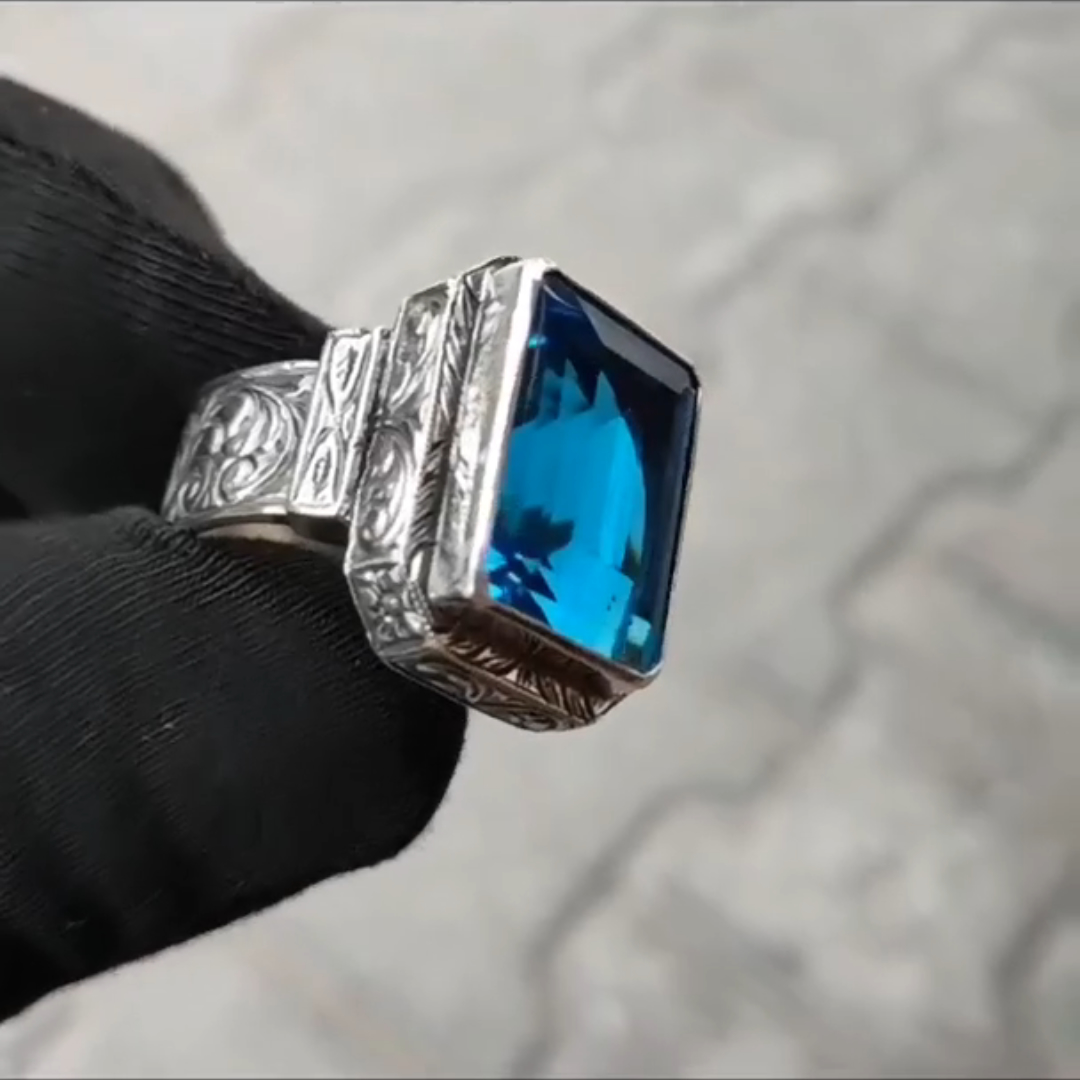 8ct Emerald-cut Sapphire Handmade Sterling Silver Ring