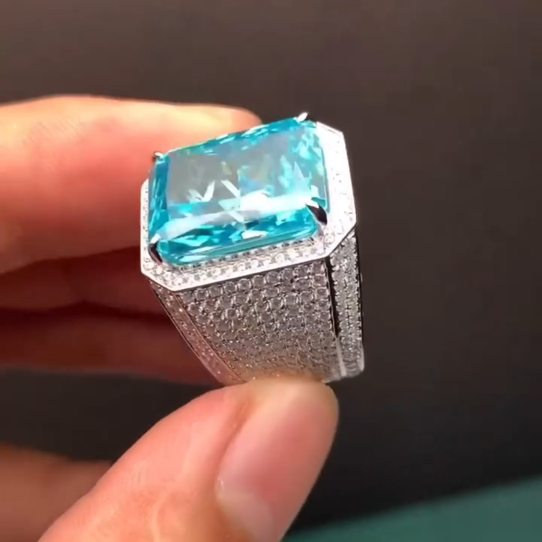 10ct Princess Cut Aquamarine Sterling Silver Handmade Ring