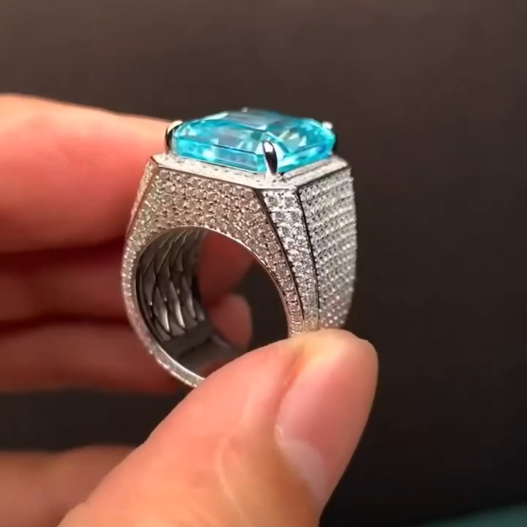 10ct Princess Cut Aquamarine Sterling Silver Handmade Ring