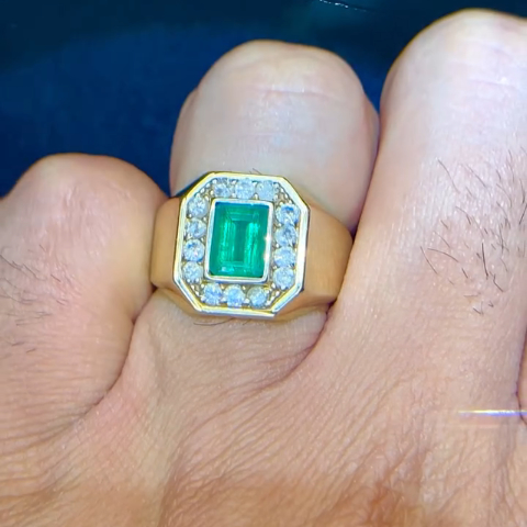 1.5ct Emerald-cut Emerald Sterling Silver Hand-plated Yellow Gold Ring