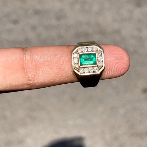 1.5ct Emerald-cut Emerald Sterling Silver Hand-plated Yellow Gold Ring