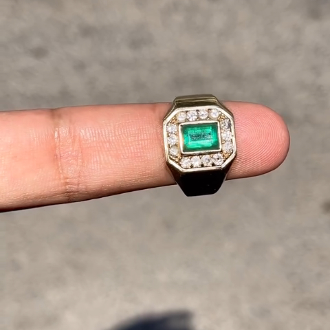 1.5ct Emerald-cut Emerald Sterling Silver Hand-plated Yellow Gold Ring