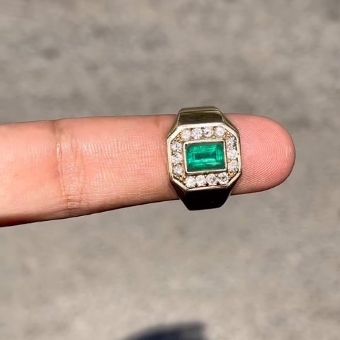 1.5ct Emerald-cut Emerald Sterling Silver Hand-plated Yellow Gold Ring