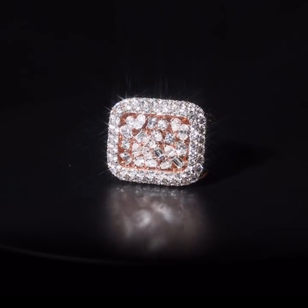 10ct Multi-cut Zircon Sterling Silver Rose Gold Plated Handmade Ring