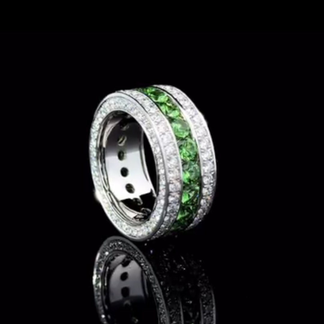 4ct Round-cut Emerald Sterling Silver Handmade Ring