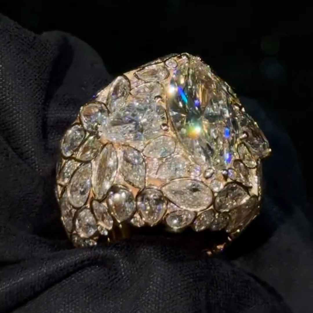 12ct Oval-cut Zircon Sterling Silver Rose Gold Plated Handmade Ring