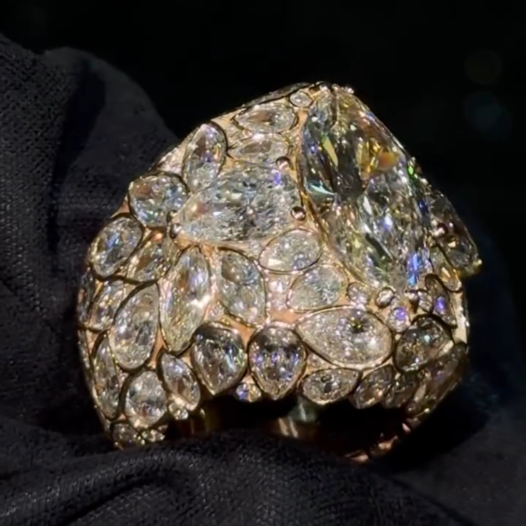 12ct Oval-cut Zircon Sterling Silver Rose Gold Plated Handmade Ring