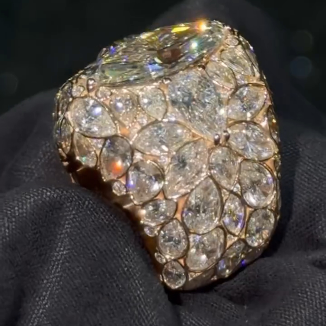 12ct Oval-cut Zircon Sterling Silver Rose Gold Plated Handmade Ring