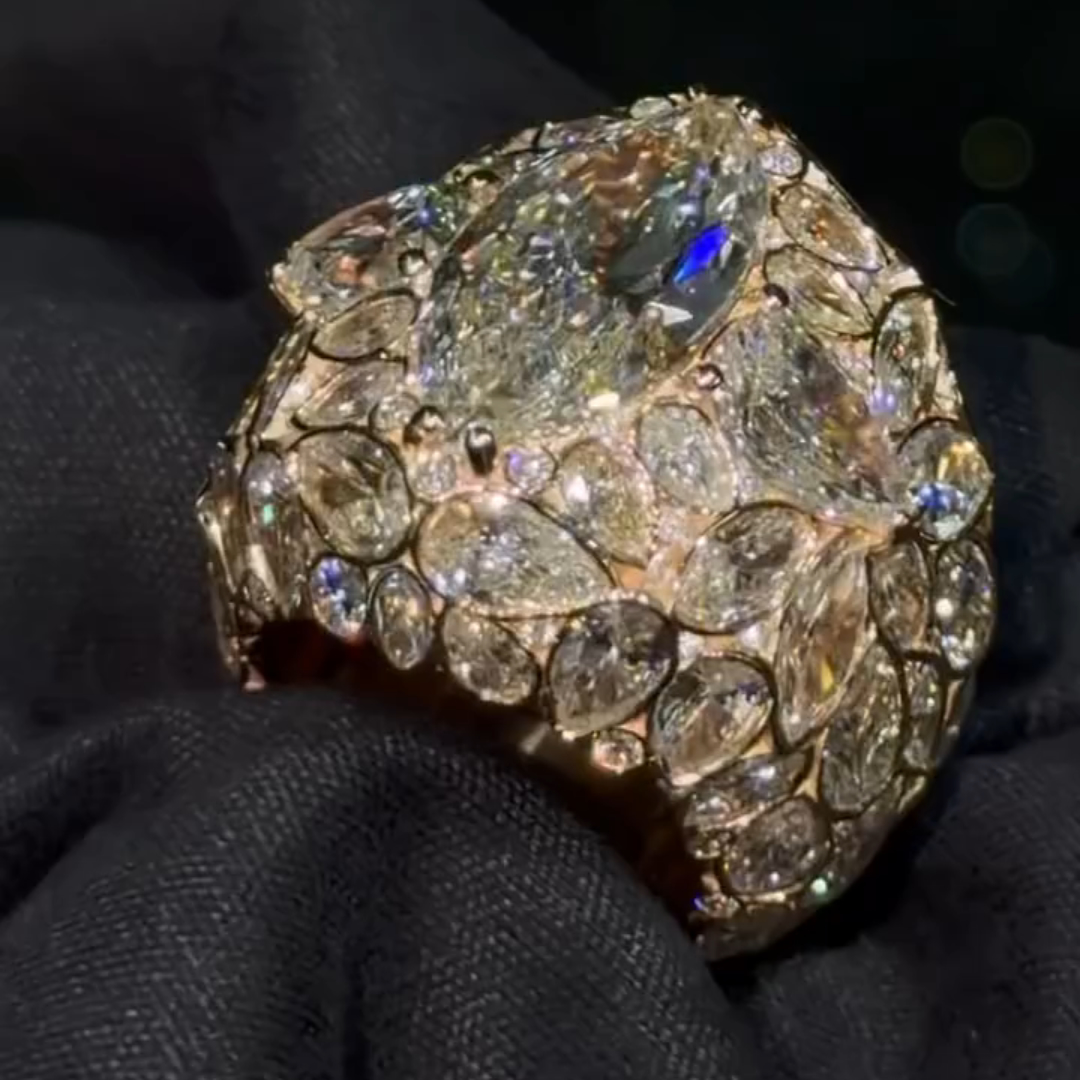 12ct Oval-cut Zircon Sterling Silver Rose Gold Plated Handmade Ring