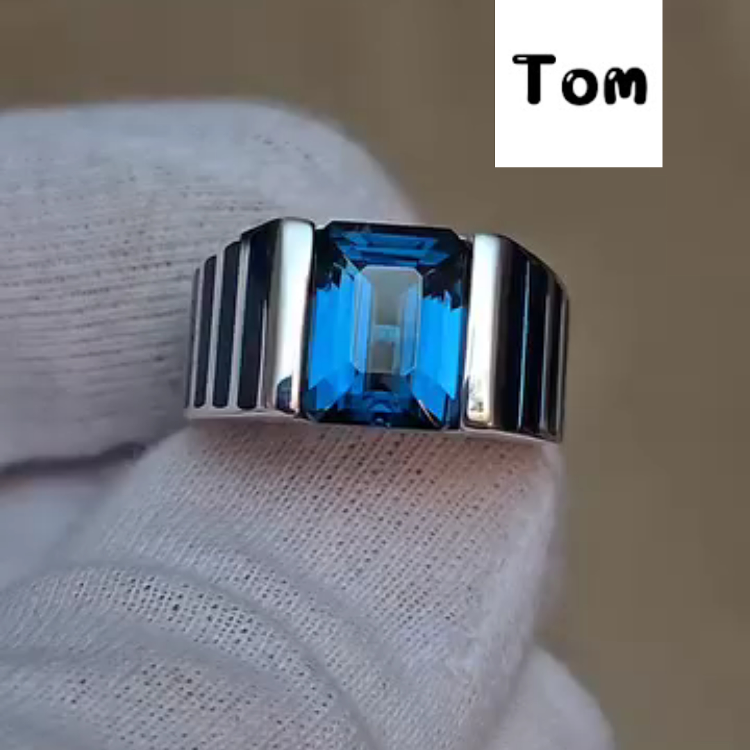 4ct Emerald-Cut Sapphire Sterling Silver Luxury Handmade Ring