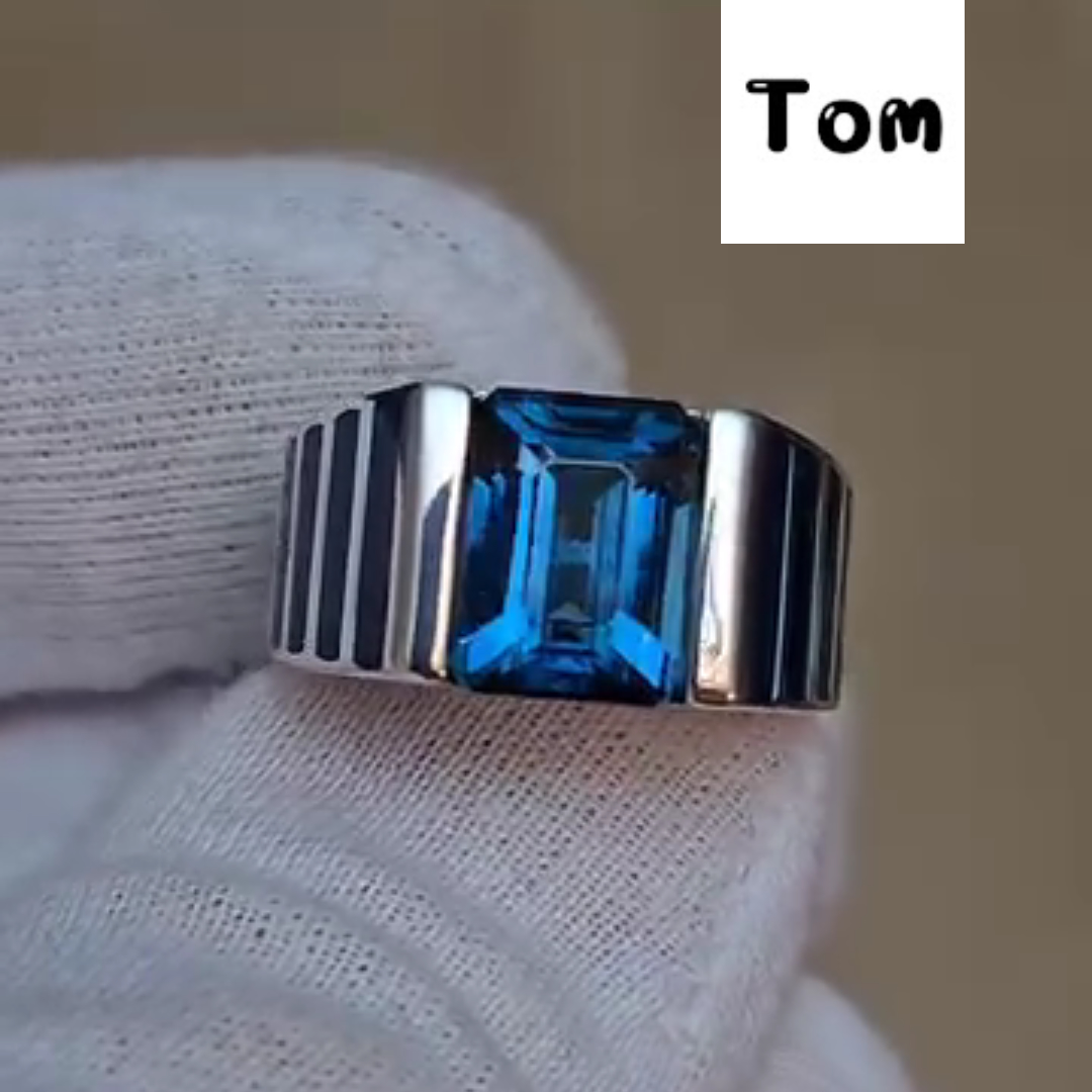 4ct Emerald-Cut Sapphire Sterling Silver Luxury Handmade Ring