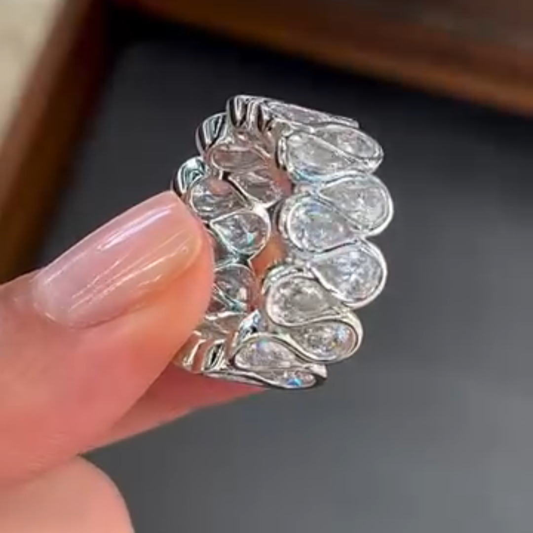 4ct Pear Cut Sterling Silver Luxury Handcrafted Ring