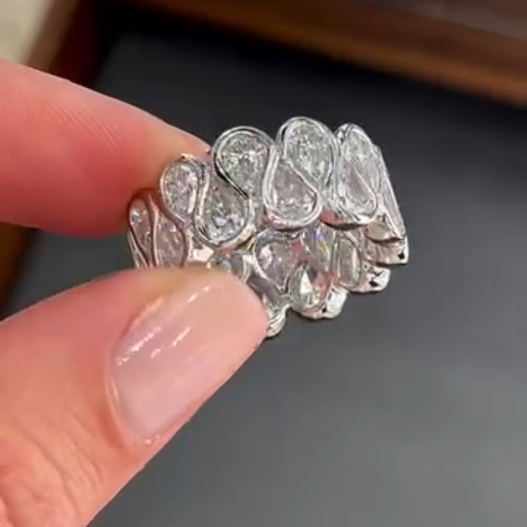 4ct Pear Cut Sterling Silver Luxury Handcrafted Ring