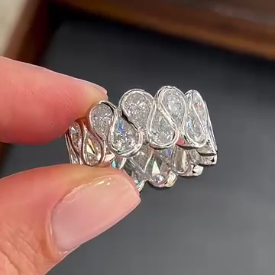 4ct Pear Cut Sterling Silver Luxury Handcrafted Ring