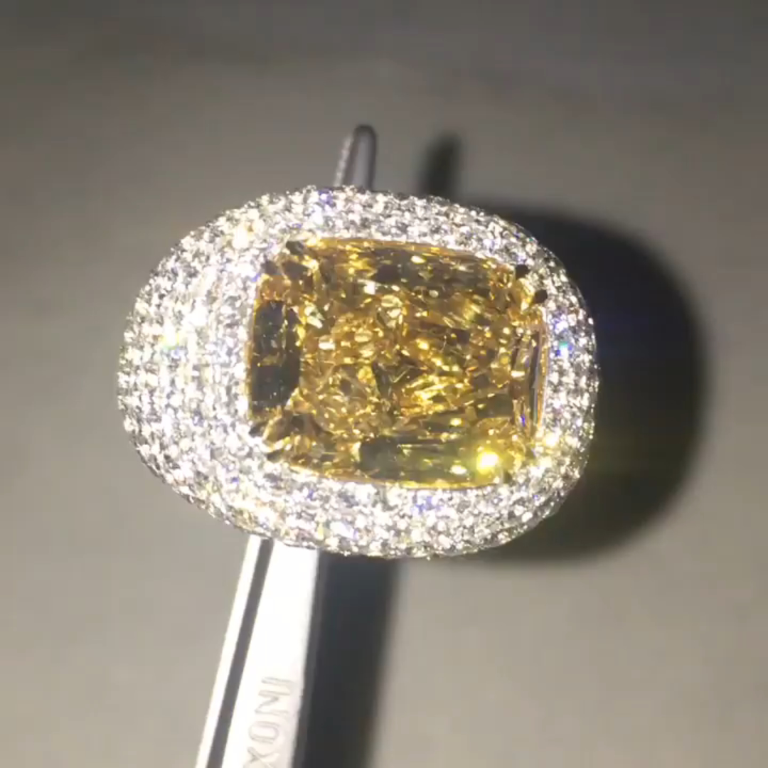 10ct Cushion-cut Yellow Zircon Sterling Silver Luxury Handmade Ring