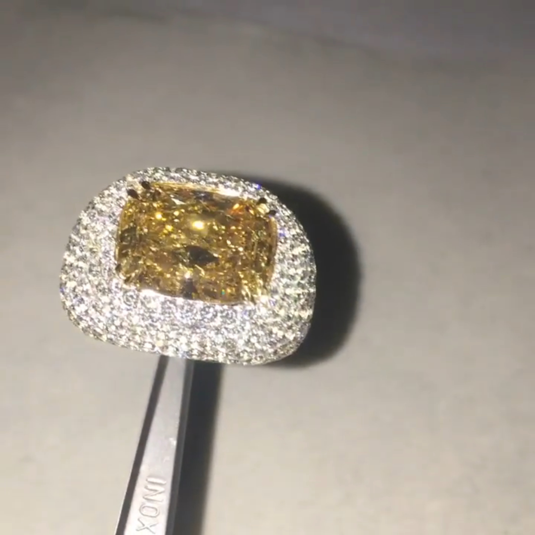 10ct Cushion-cut Yellow Zircon Sterling Silver Luxury Handmade Ring