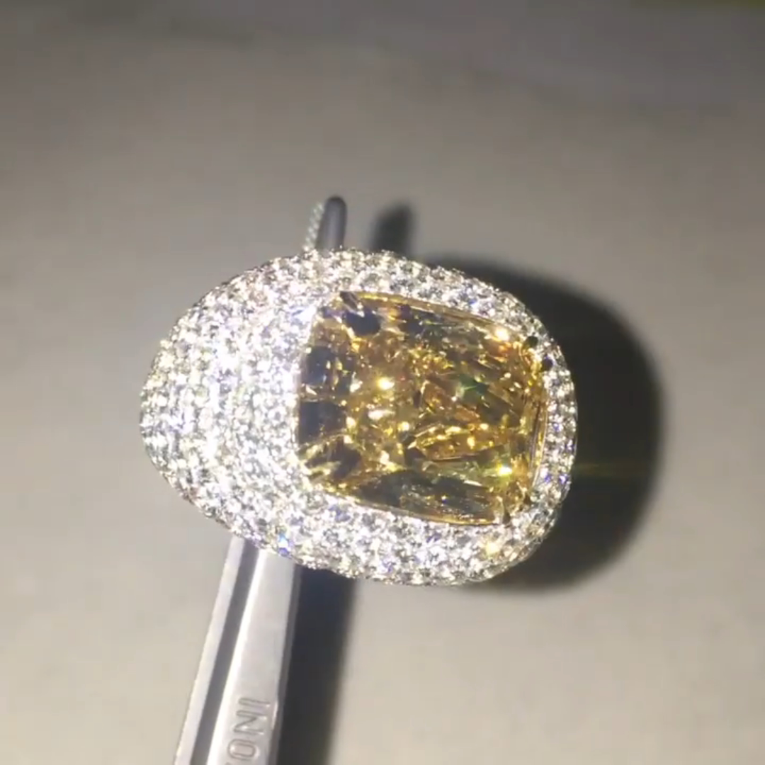 10ct Cushion-cut Yellow Zircon Sterling Silver Luxury Handmade Ring