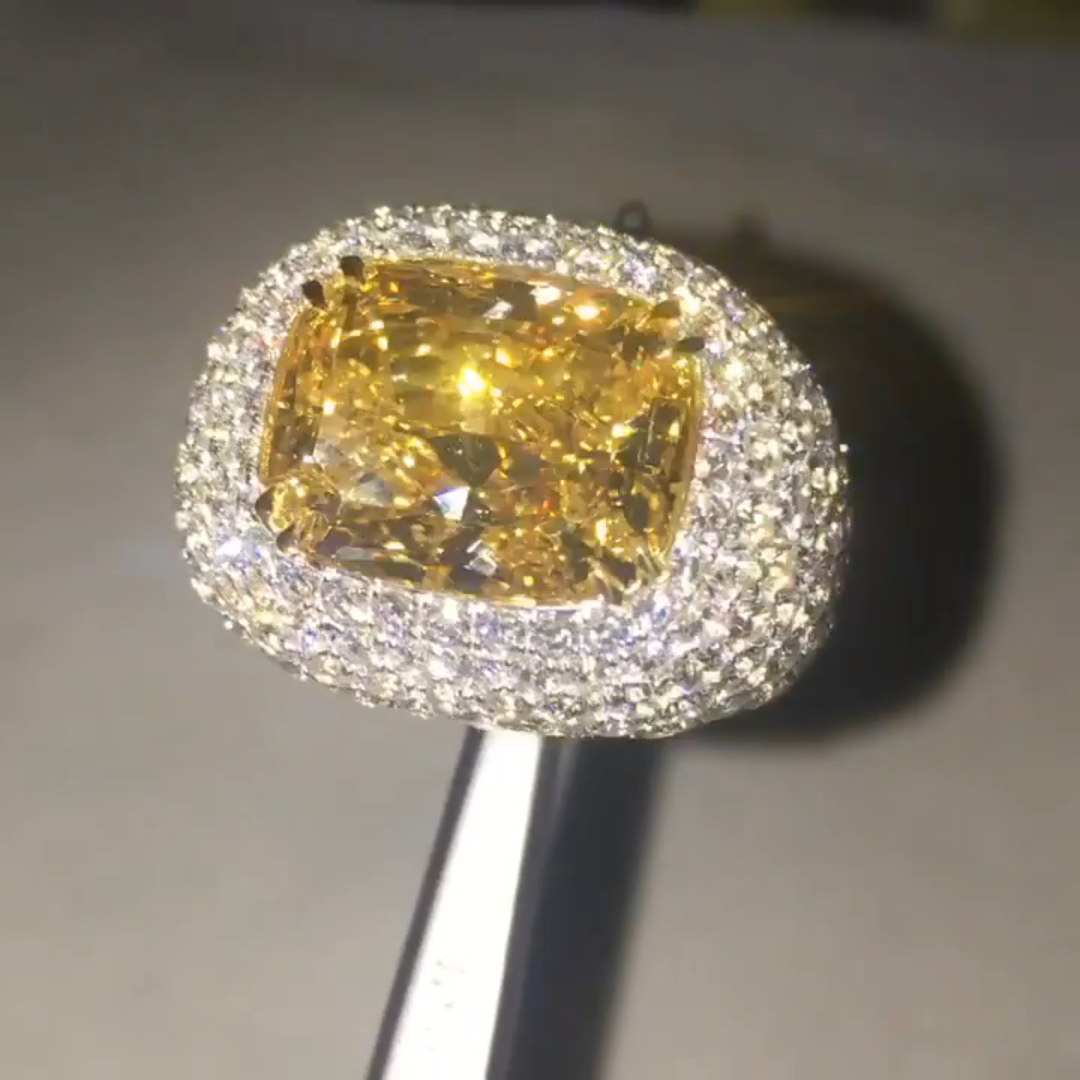 10ct Cushion-cut Yellow Zircon Sterling Silver Luxury Handmade Ring