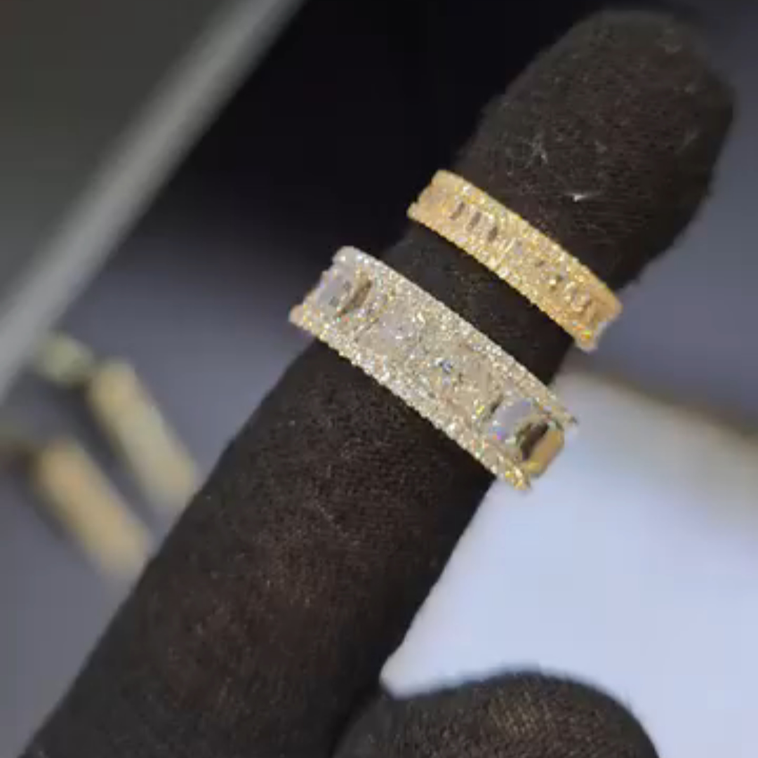 3ct-1.5ct Princess-cut Zircon Sterling Silver Yellow Gold Plated Handmade Couple Rings