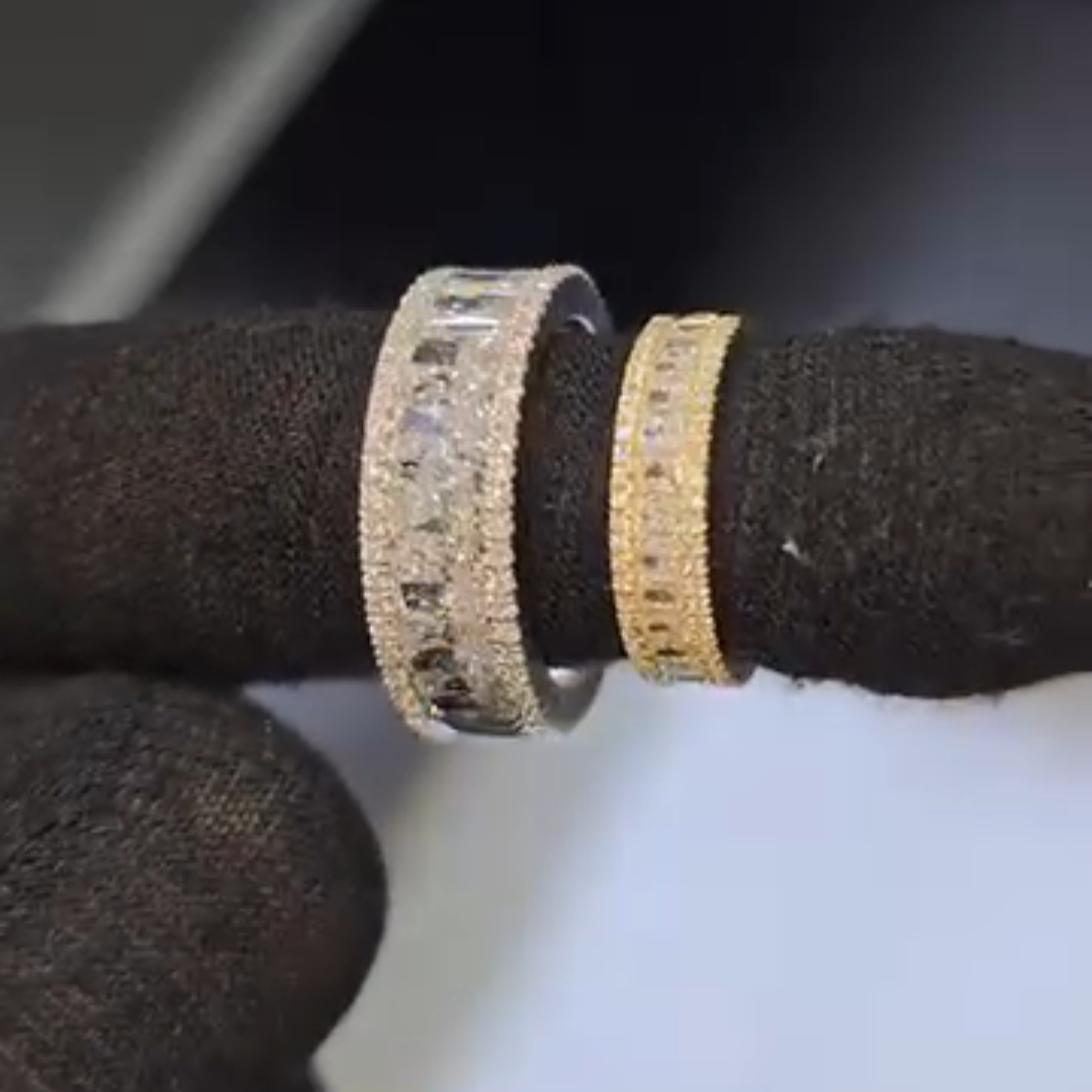 3ct-1.5ct Princess-cut Zircon Sterling Silver Yellow Gold Plated Handmade Couple Rings