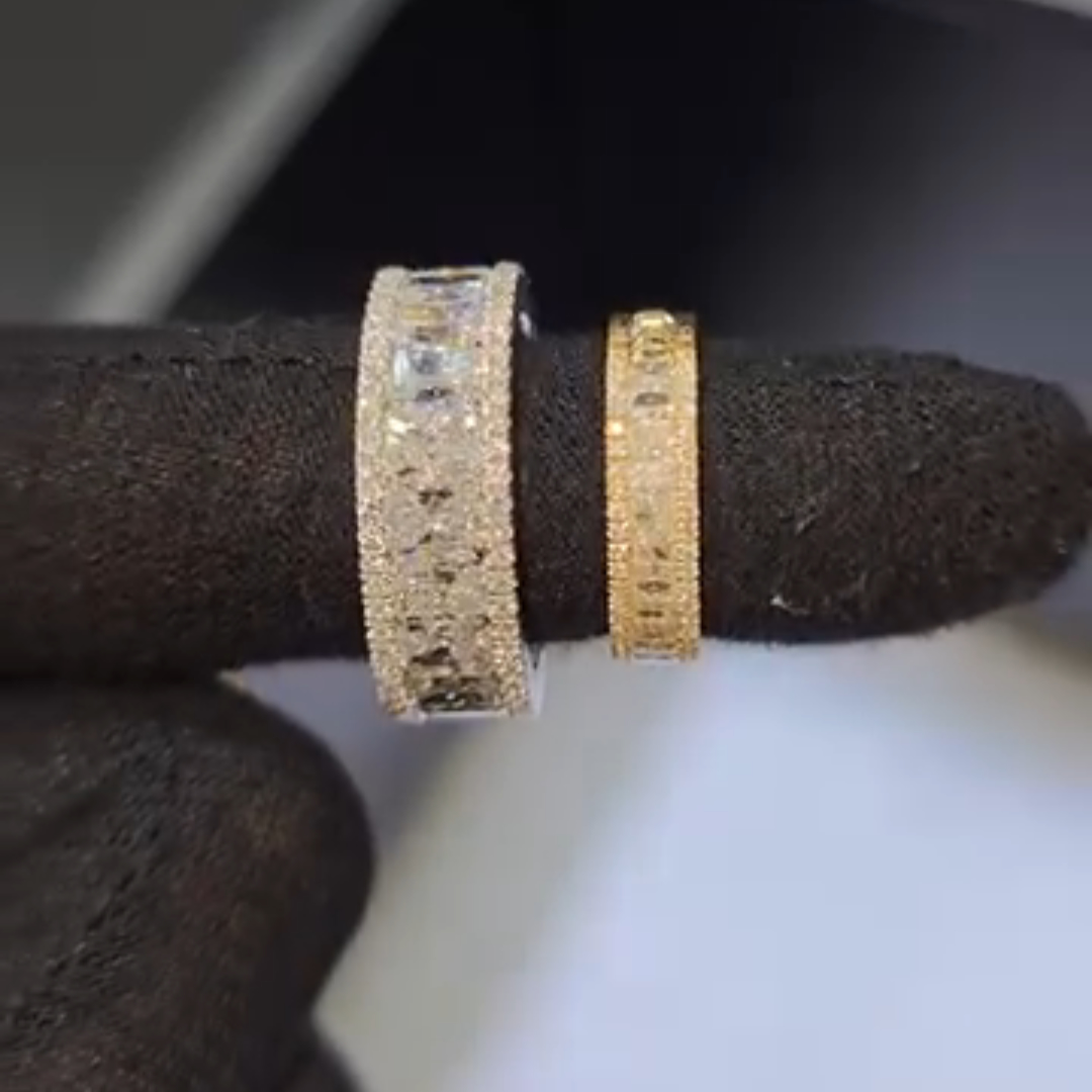 3ct-1.5ct Princess-cut Zircon Sterling Silver Yellow Gold Plated Handmade Couple Rings