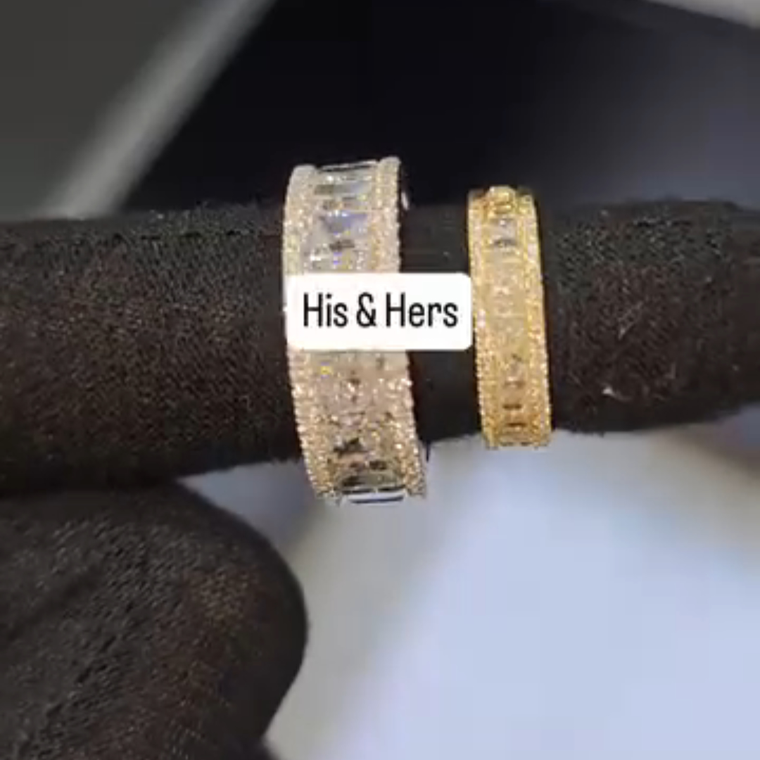 3ct-1.5ct Princess-cut Zircon Sterling Silver Yellow Gold Plated Handmade Couple Rings