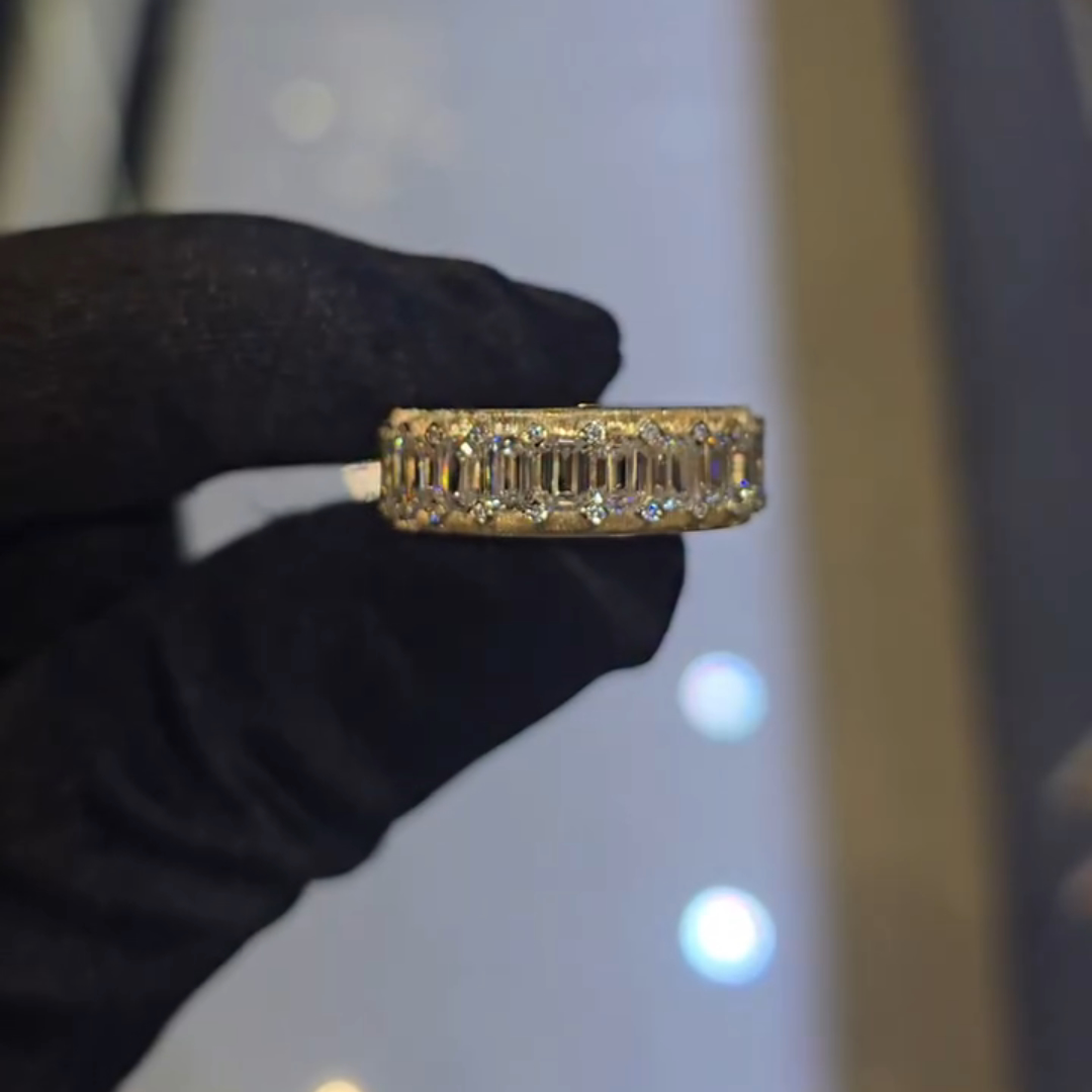 3ct Emerald-cut Zircon Sterling Silver Yellow Gold Plated Handmade Ring