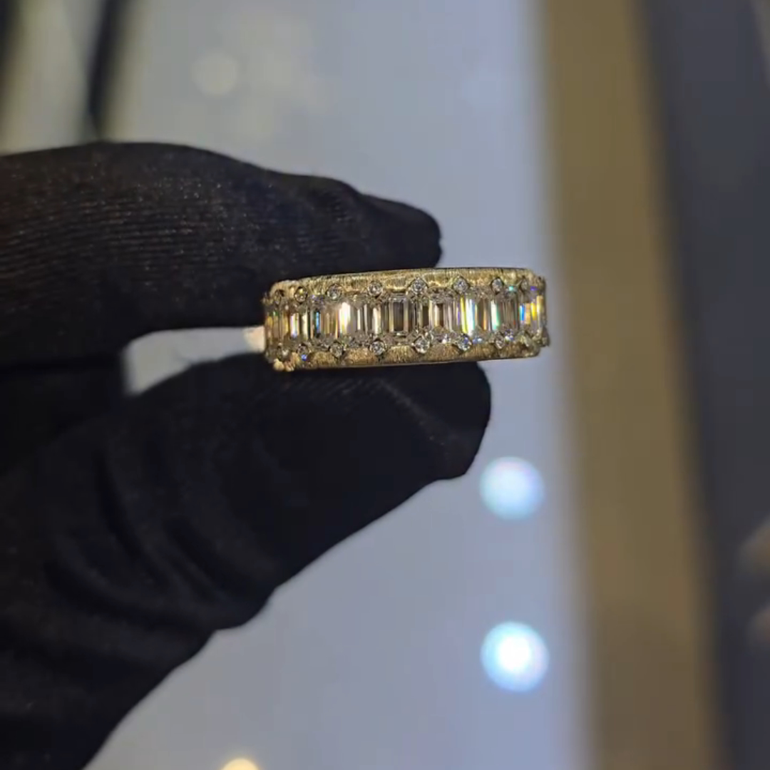 3ct Emerald-cut Zircon Sterling Silver Yellow Gold Plated Handmade Ring