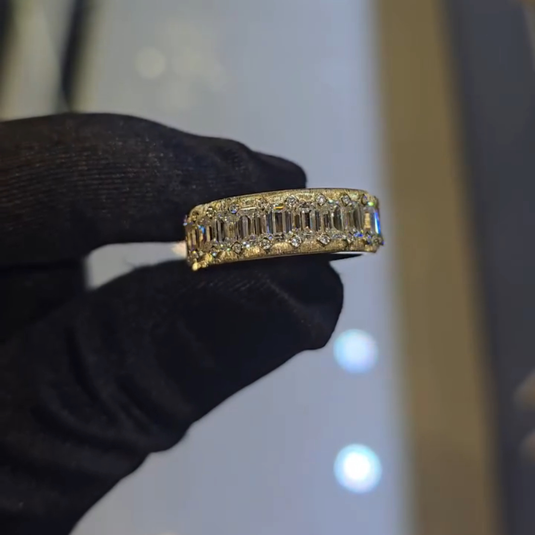 3ct Emerald-cut Zircon Sterling Silver Yellow Gold Plated Handmade Ring