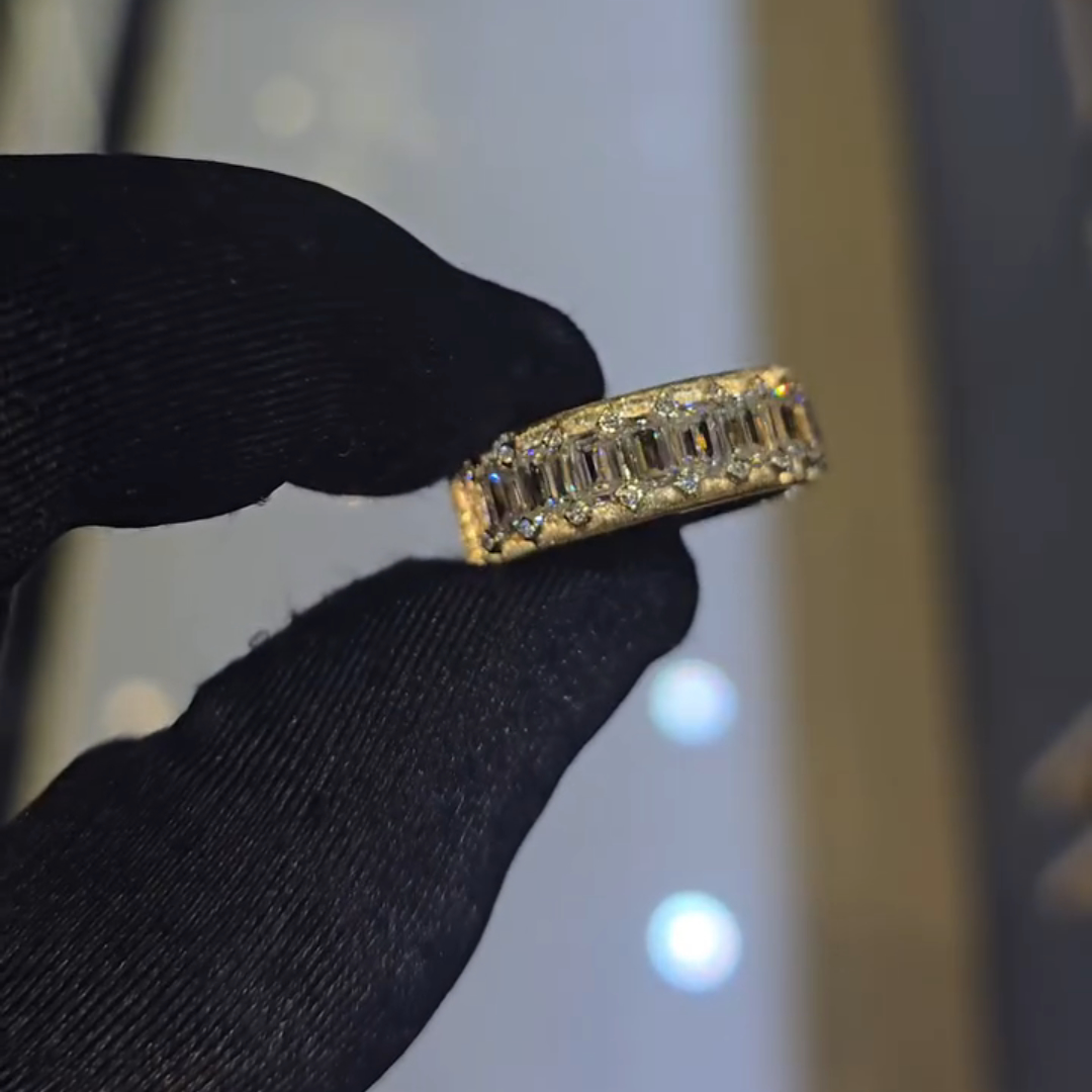 3ct Emerald-cut Zircon Sterling Silver Yellow Gold Plated Handmade Ring