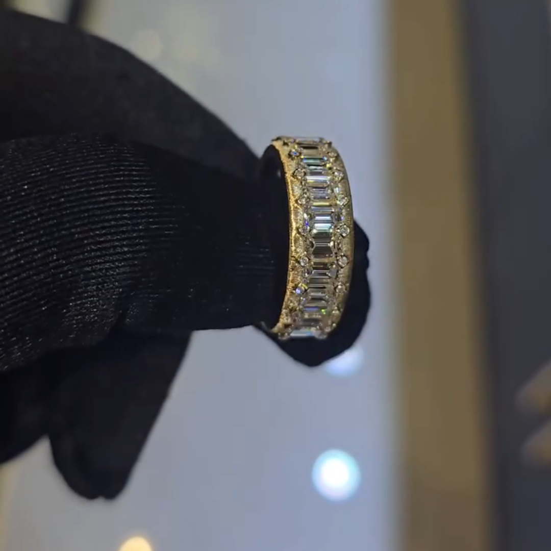 3ct Emerald-cut Zircon Sterling Silver Yellow Gold Plated Handmade Ring