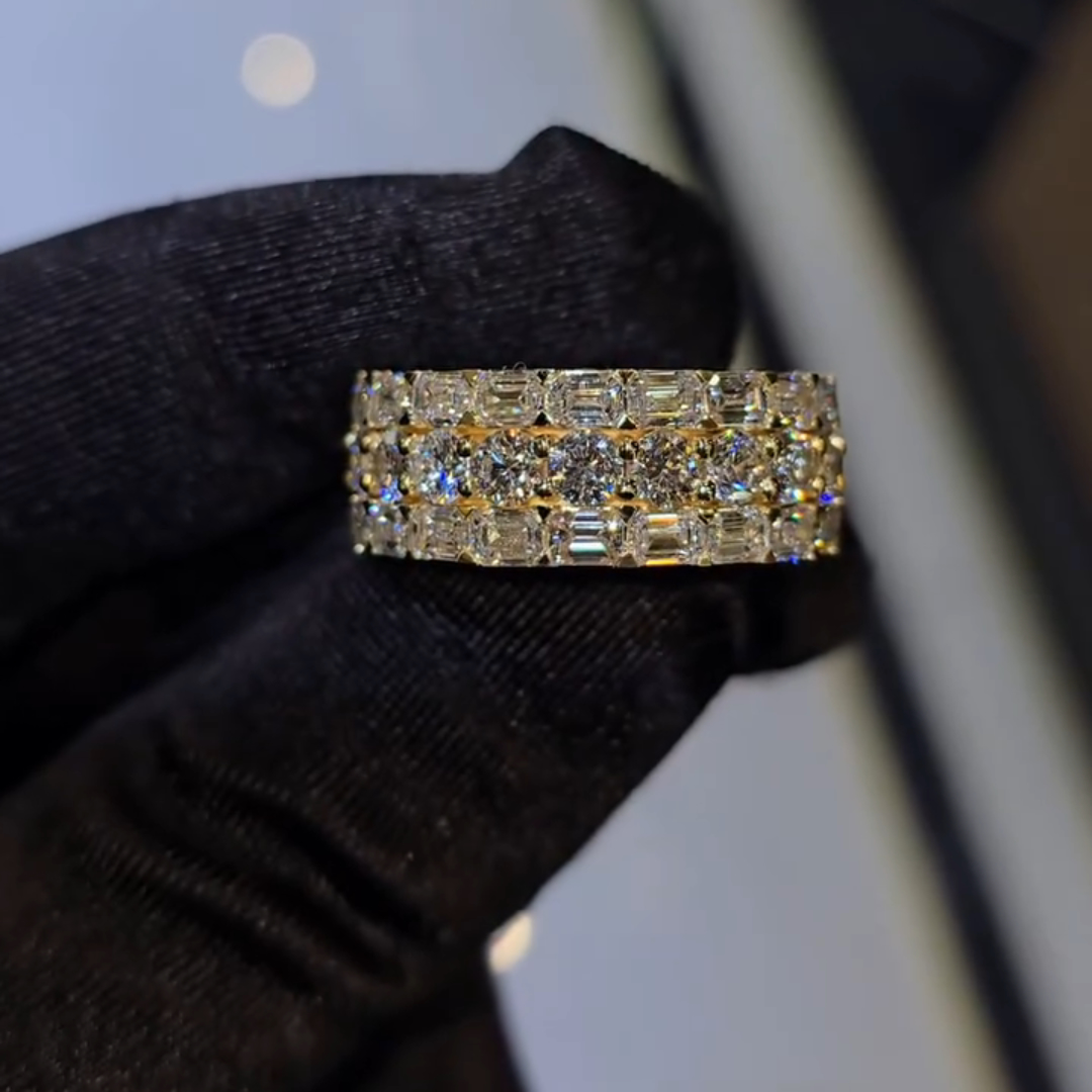 5ct Round-cut Zircon Sterling Silver Yellow Gold Plated Handmade Ring