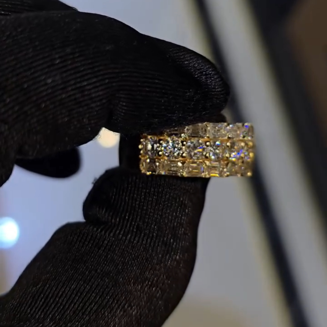 5ct Round-cut Zircon Sterling Silver Yellow Gold Plated Handmade Ring