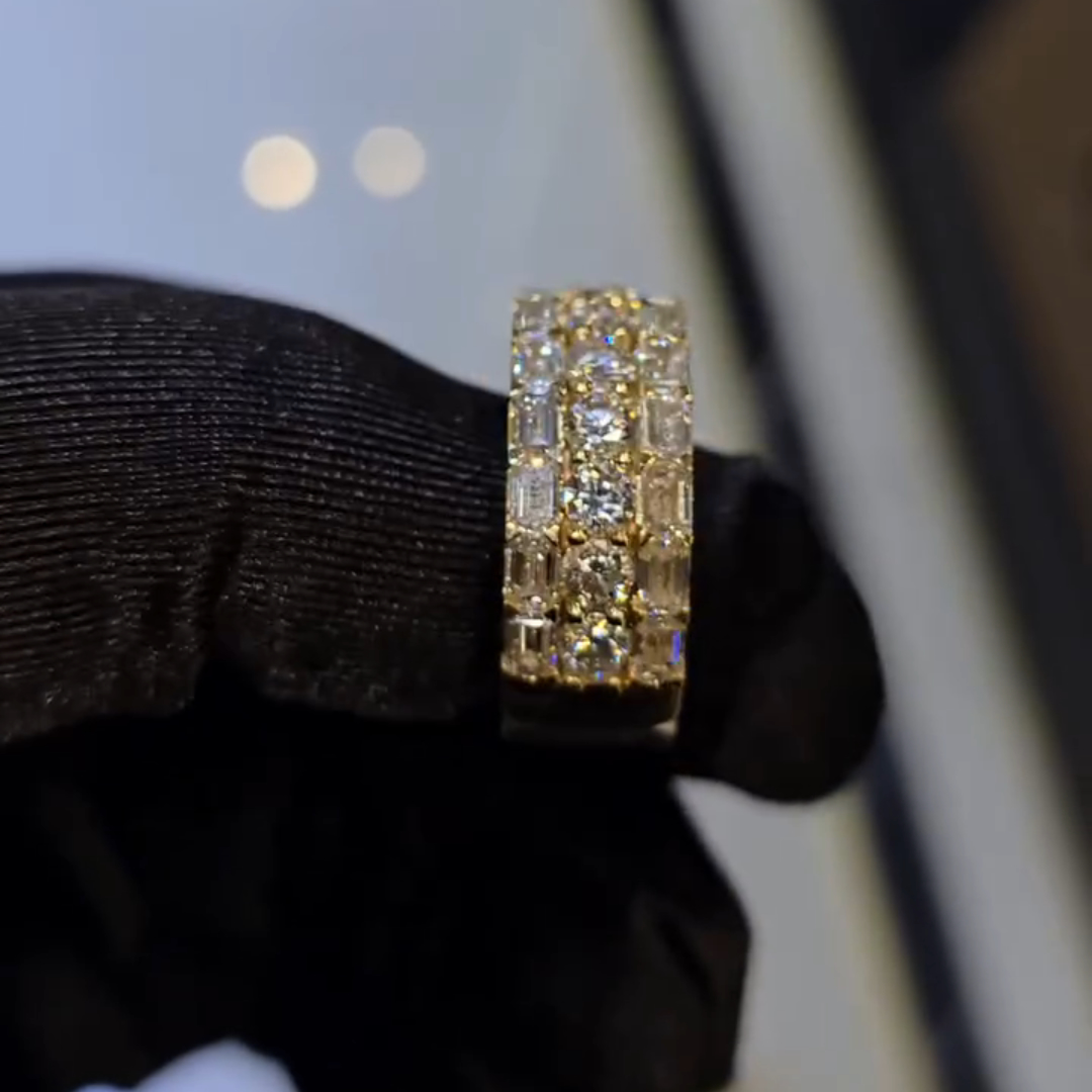 5ct Round-cut Zircon Sterling Silver Yellow Gold Plated Handmade Ring