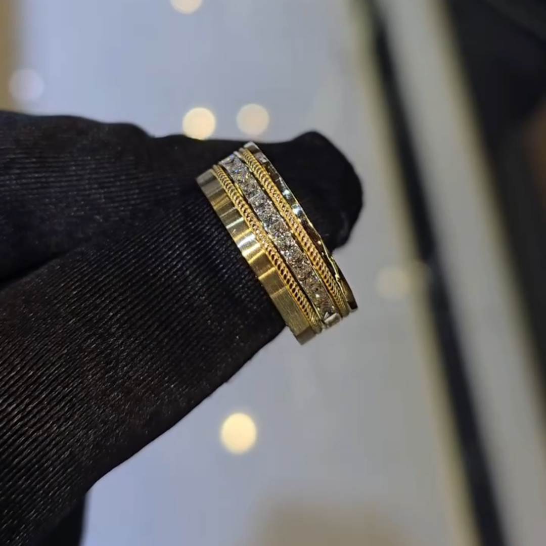 2ct Round-cut Zircon Sterling Silver Yellow Gold Plated Handmade Ring