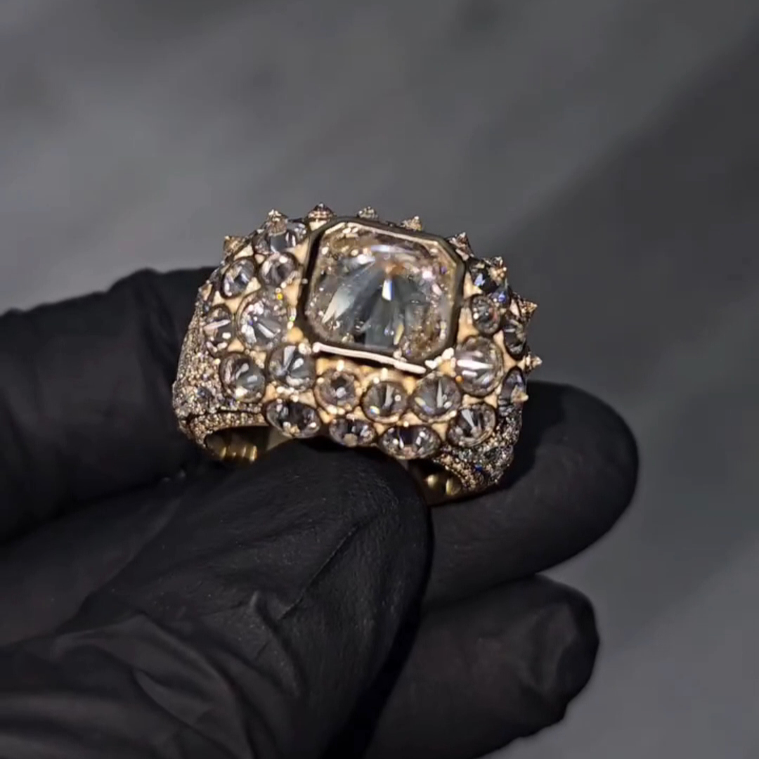 6ct Tapered Sterling Silver Plated With Yellow Gold Handmade Ring