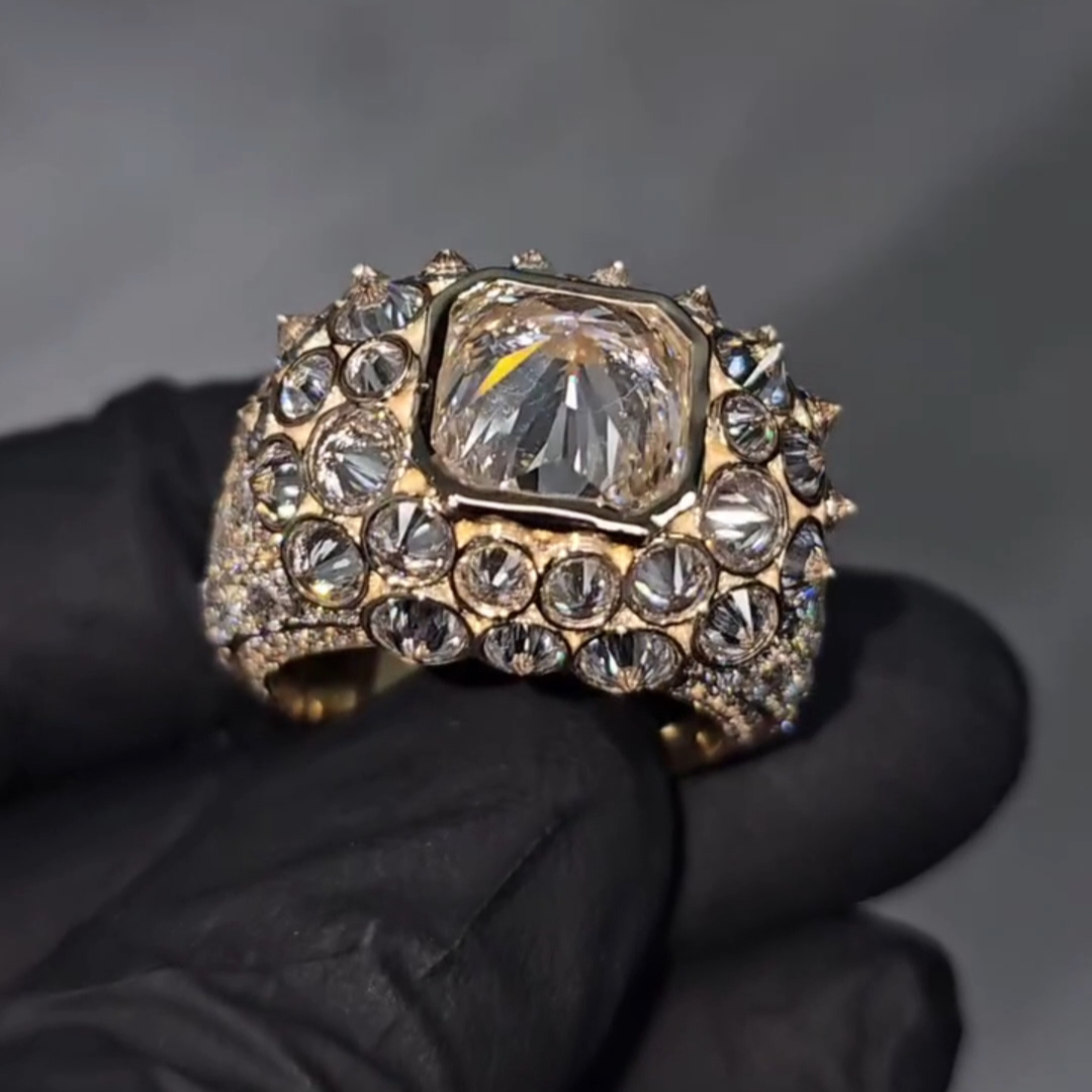 6ct Tapered Sterling Silver Plated With Yellow Gold Handmade Ring