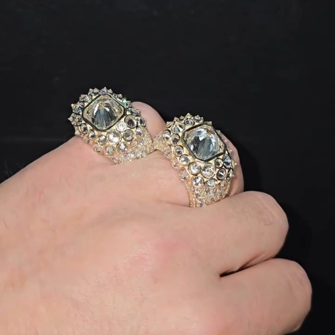 6ct Tapered Sterling Silver Plated With Yellow Gold Handmade Ring