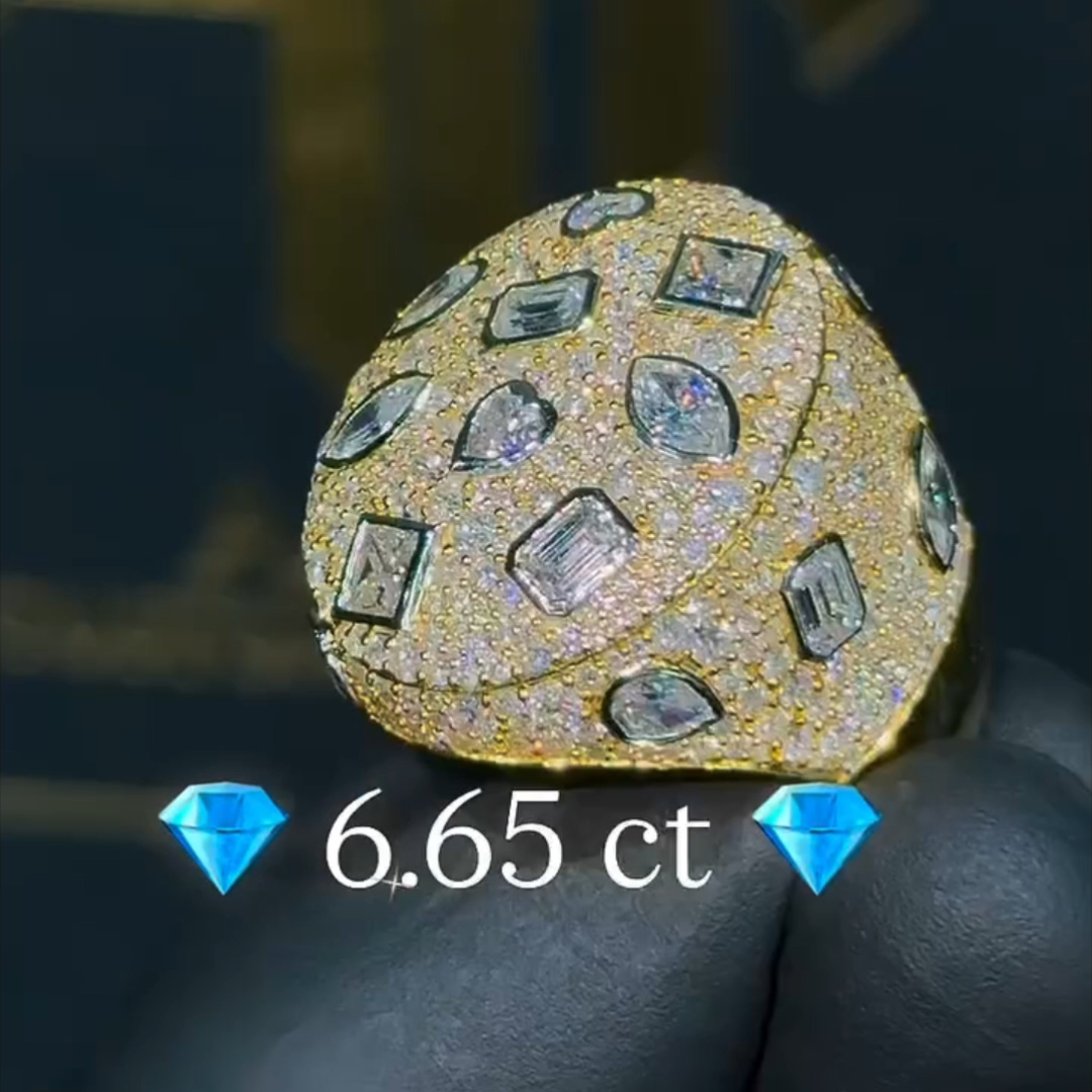 6.65ct Multiple Cut Sterling Silver Plated Yellow Gold Handmade Ring