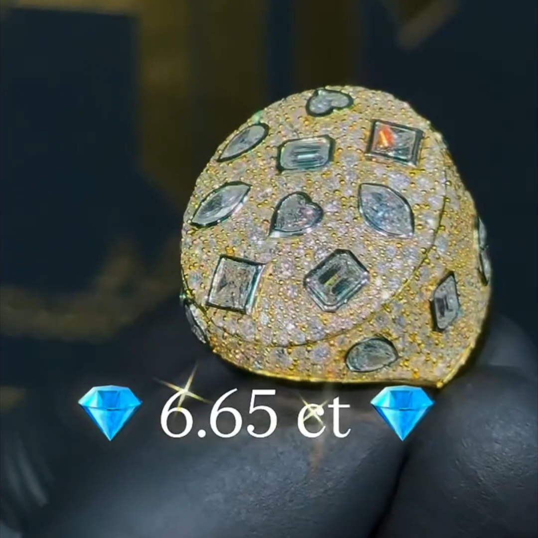 6.65ct Multiple Cut Sterling Silver Plated Yellow Gold Handmade Ring