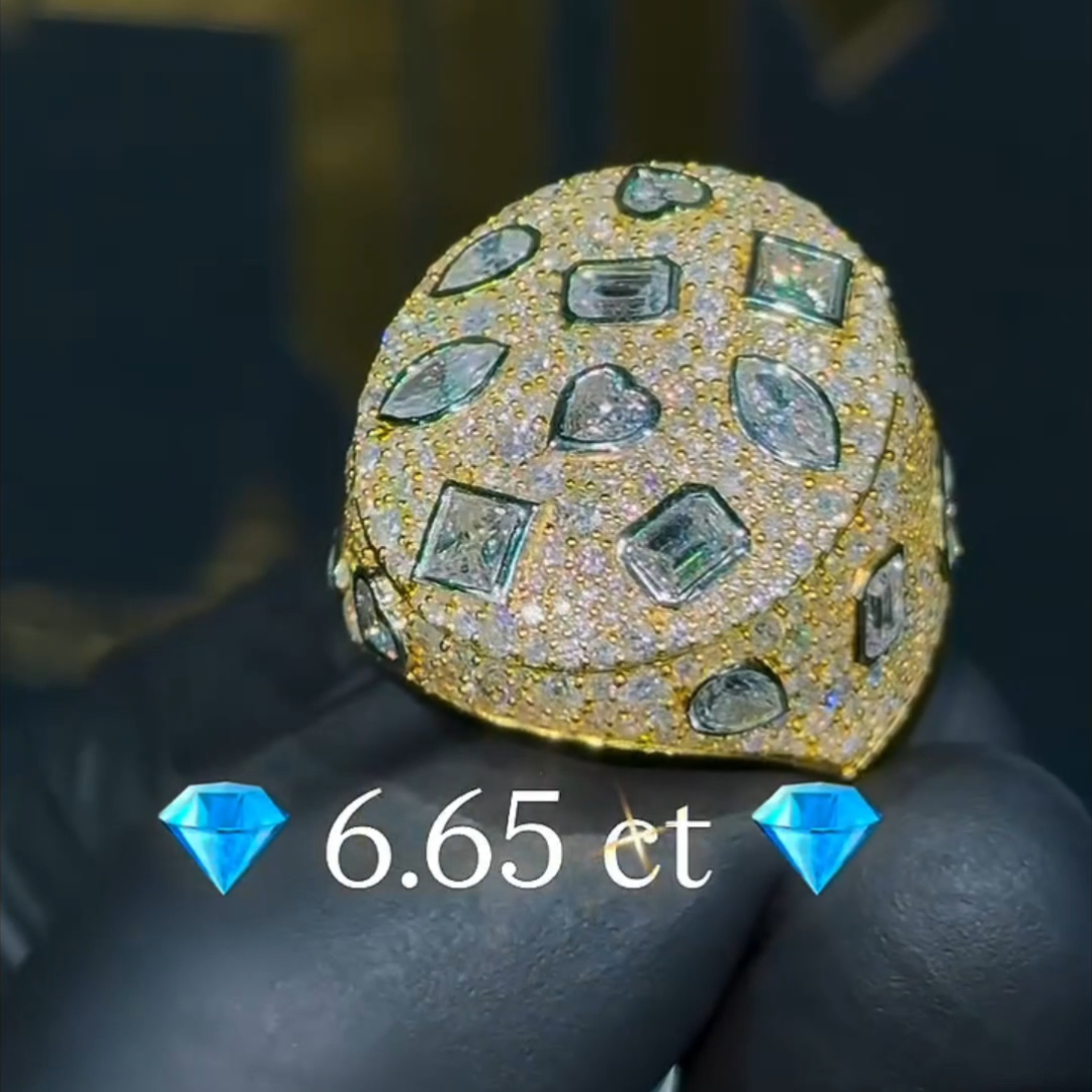 6.65ct Multiple Cut Sterling Silver Plated Yellow Gold Handmade Ring