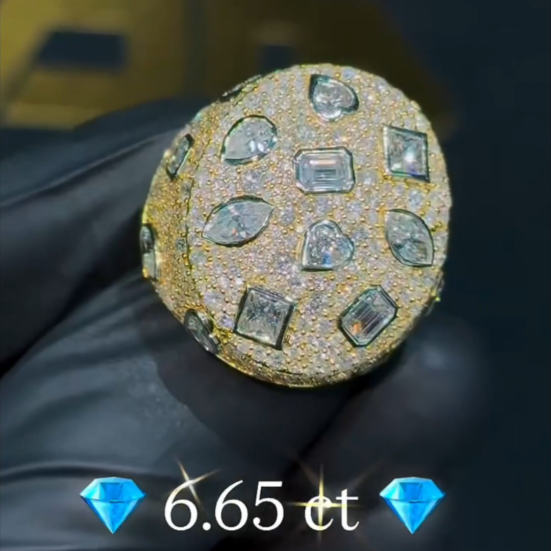 6.65ct Multiple Cut Sterling Silver Plated Yellow Gold Handmade Ring