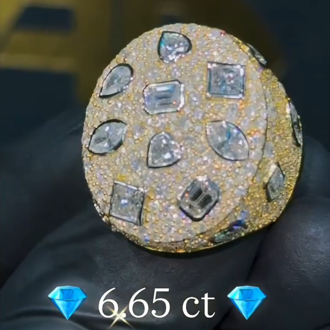 6.65ct Multiple Cut Sterling Silver Plated Yellow Gold Handmade Ring